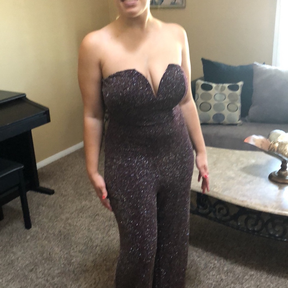 Sleeveless, glittery, plum colored jumpsuit!